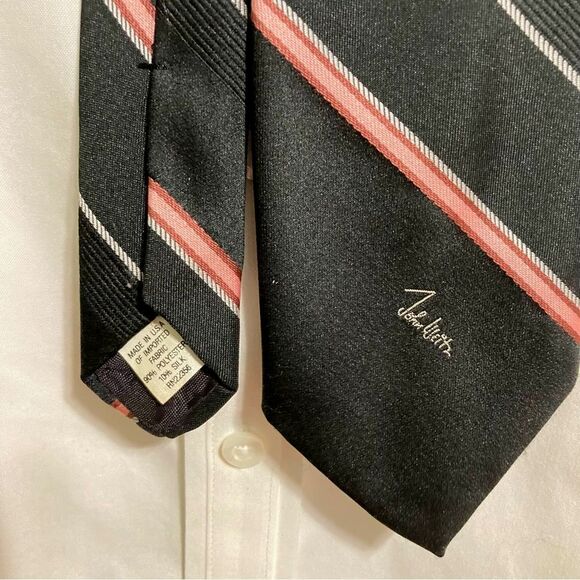 JOHN WEITZ Vintage Black Pink White Vintage Diagonal Strip Men's Necktie 3" Wide - Picture 4 of 9